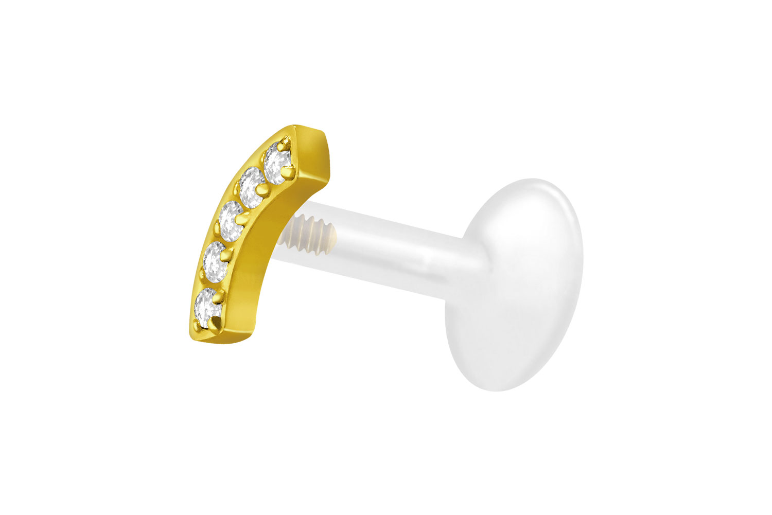 PTFE Labret Piercing mit Innengewinde + Titan-Aufsatz BOGEN + 5 KRISTALLE